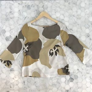 J. Crew Silk Boatneck Blouse Grey & Taupe